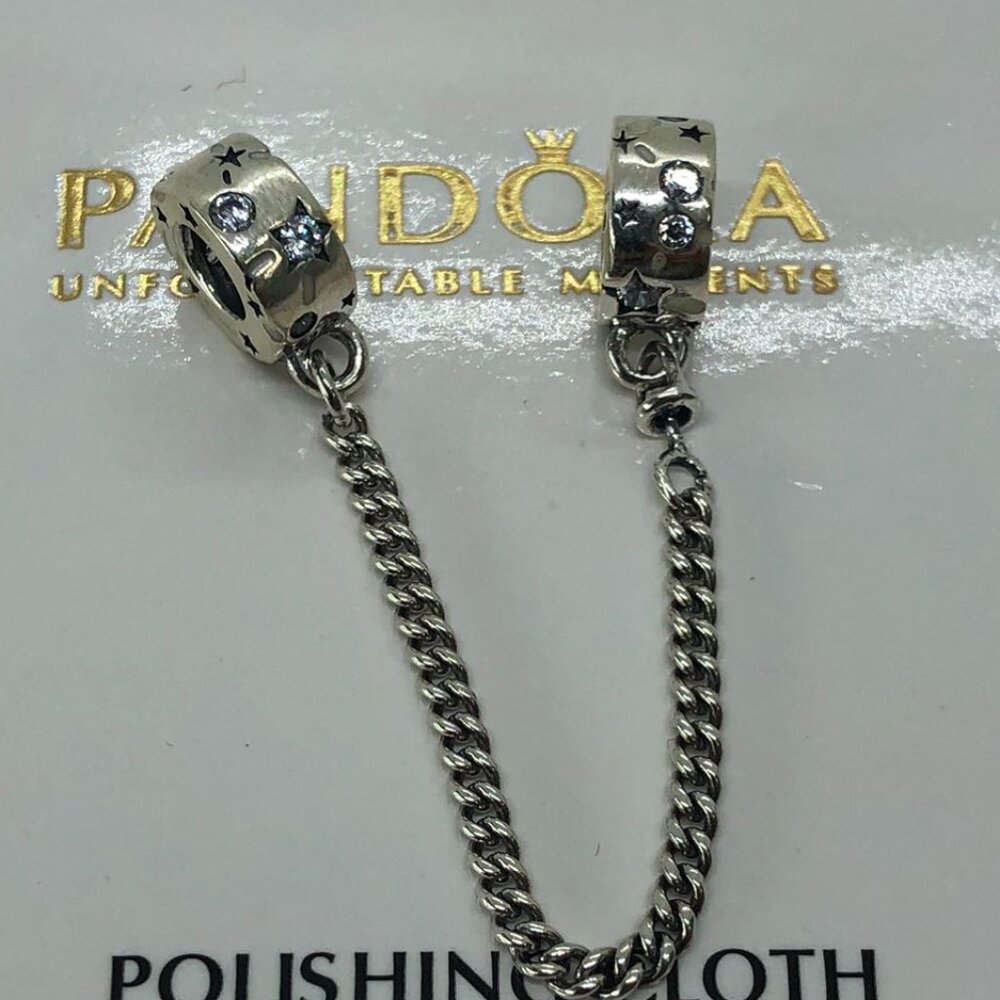 Pandora Sterling Silver Star Safety Chain with Clear Stones - Silver